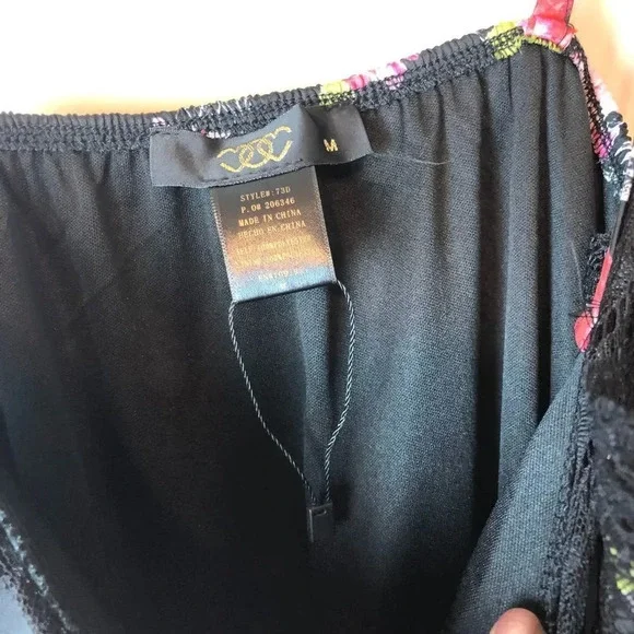 Boutique | Black & Pink Floral Lace Slip Dress - Picture 3 of 7